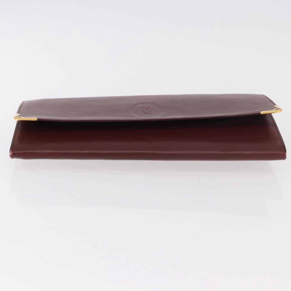 CARTIER Must Line Clutch Bag Leather Bordeaux Gold Auth 184475