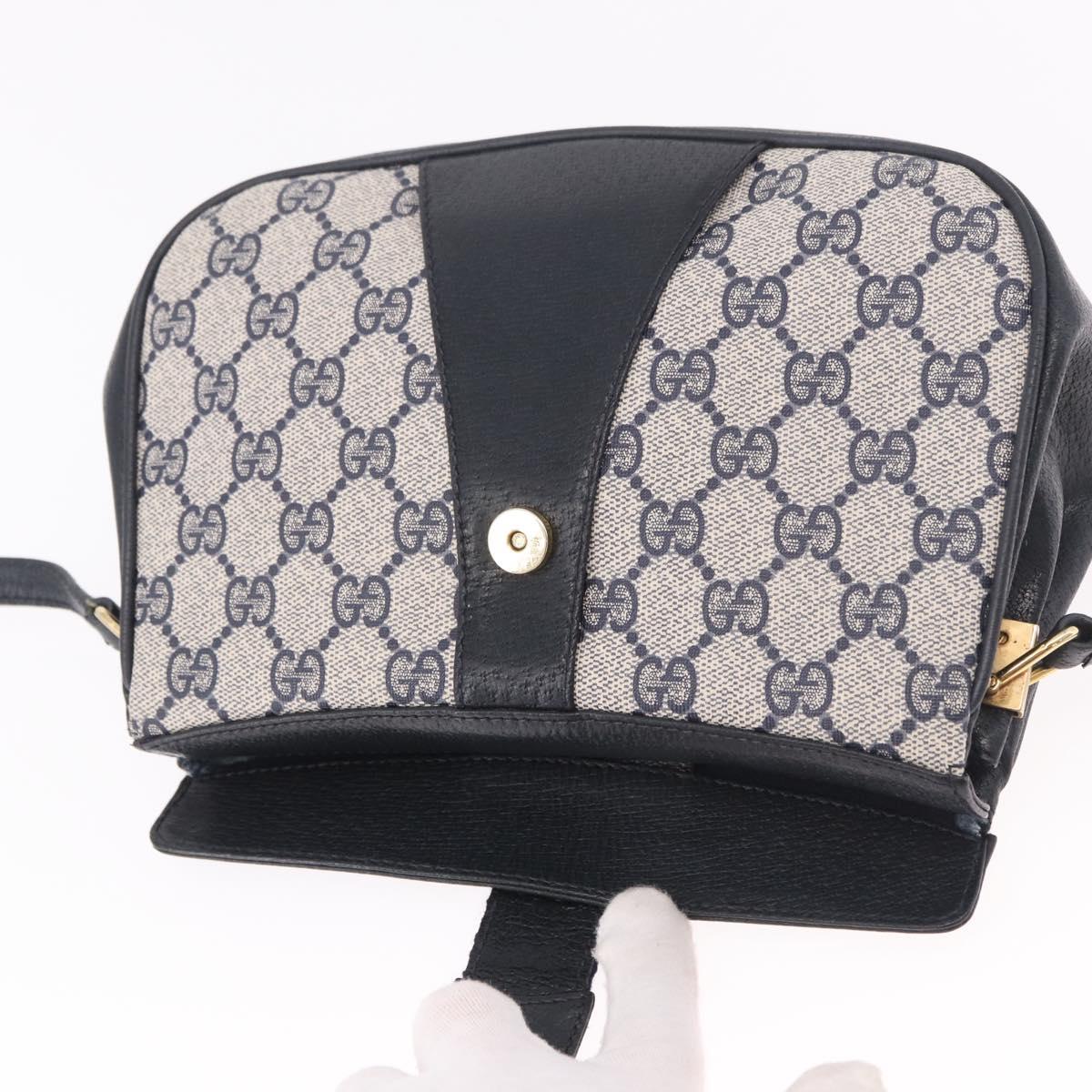 GUCCI GG Supreme Sherry Line Shoulder Bag PVC Navy Gold 10 02 024 Auth 184481
