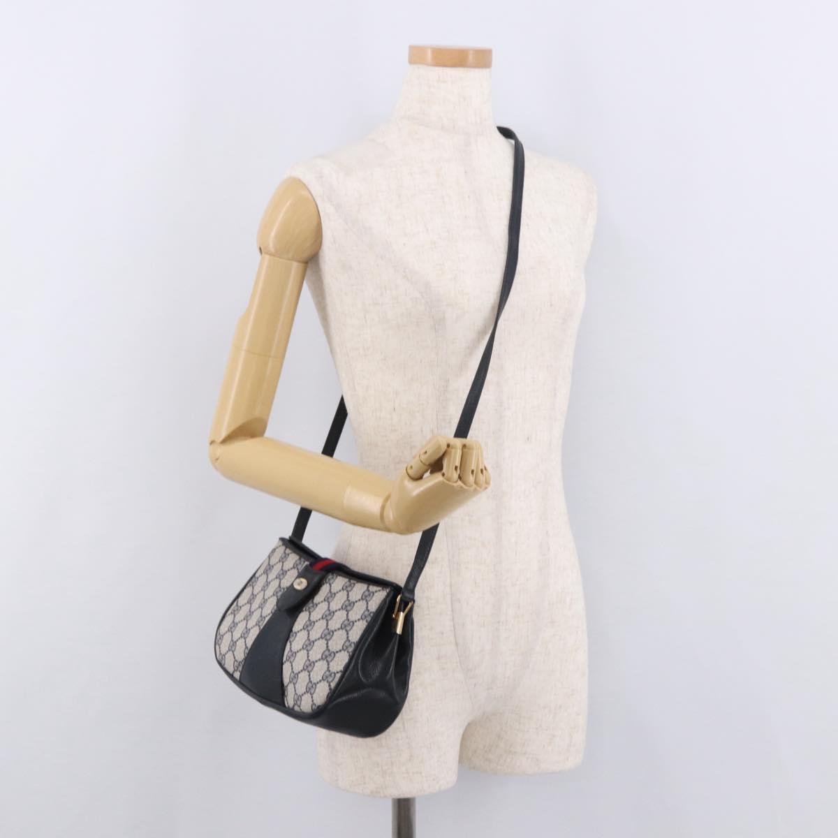 GUCCI GG Supreme Sherry Line Shoulder Bag PVC Navy Gold 10 02 024 Auth 184481