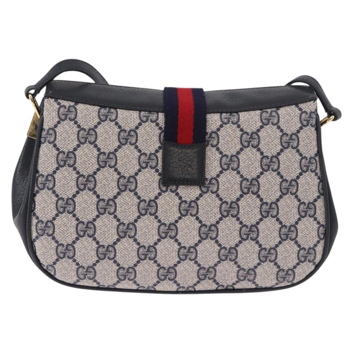 GUCCI GG Supreme Sherry Line Shoulder Bag PVC Navy Gold 10 02 024 Auth 184481