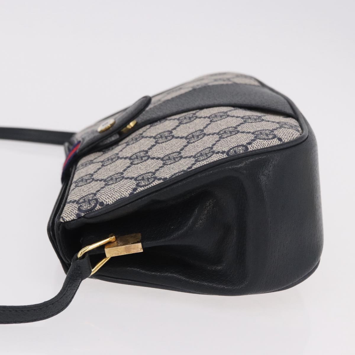 GUCCI GG Supreme Sherry Line Shoulder Bag PVC Navy Gold 10 02 024 Auth 184481