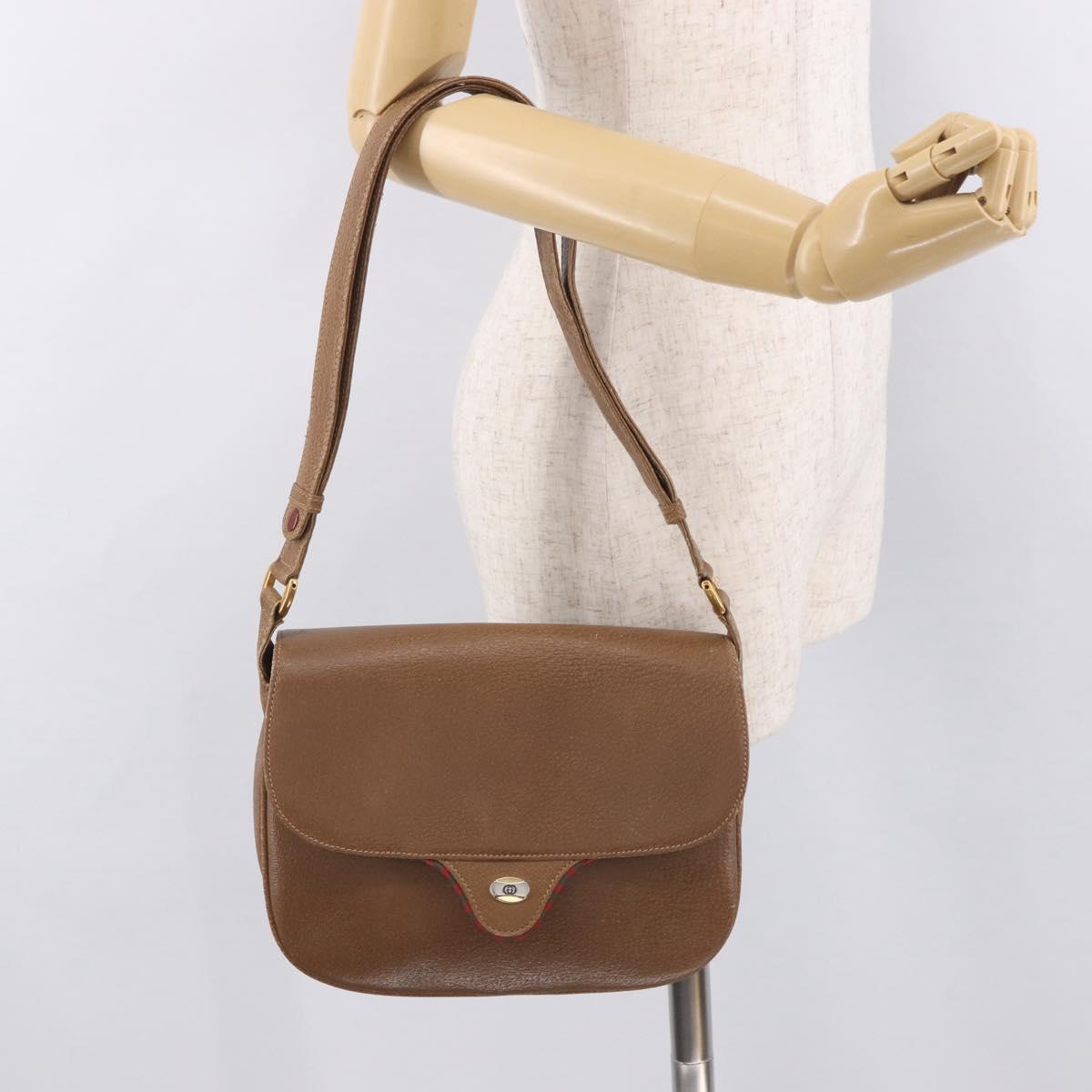 GUCCI Shoulder Bag Leather Gold Brown 72 02 104 Auth 184483