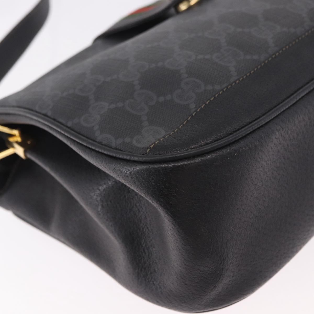 GUCCI GG Supreme Web Sherry Line Bag PVC Black Red 116 02 076 Auth 184484