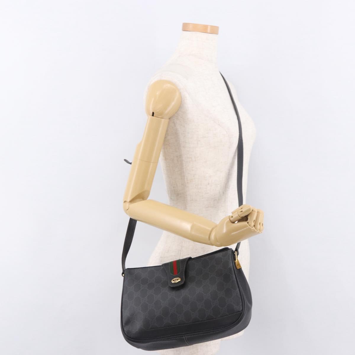 GUCCI GG Supreme Web Sherry Line Bag PVC Black Red 116 02 076 Auth 184484