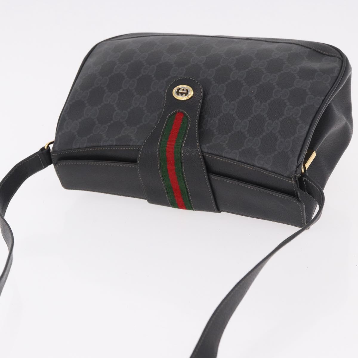 GUCCI GG Supreme Web Sherry Line Bag PVC Black Red 116 02 076 Auth 184484