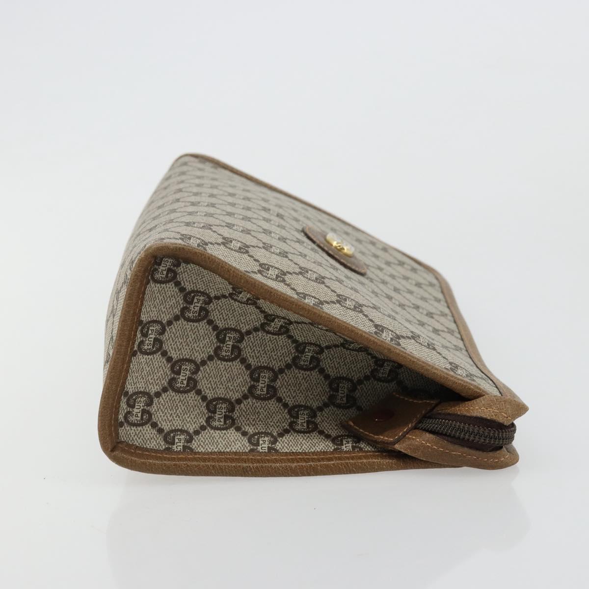 GUCCI GG Plus Supreme Clutch Bag PVC Beige Gold Auth 184487