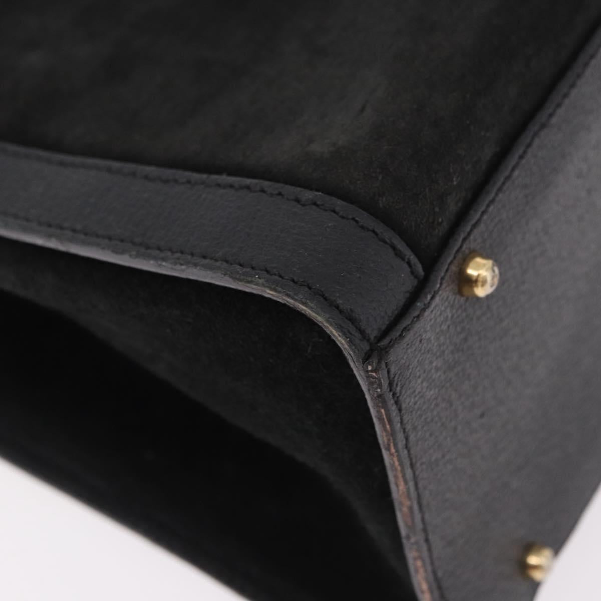 GUCCI Bamboo Hand Bag Suede Black Gold 002 1095 0260 Auth 184488