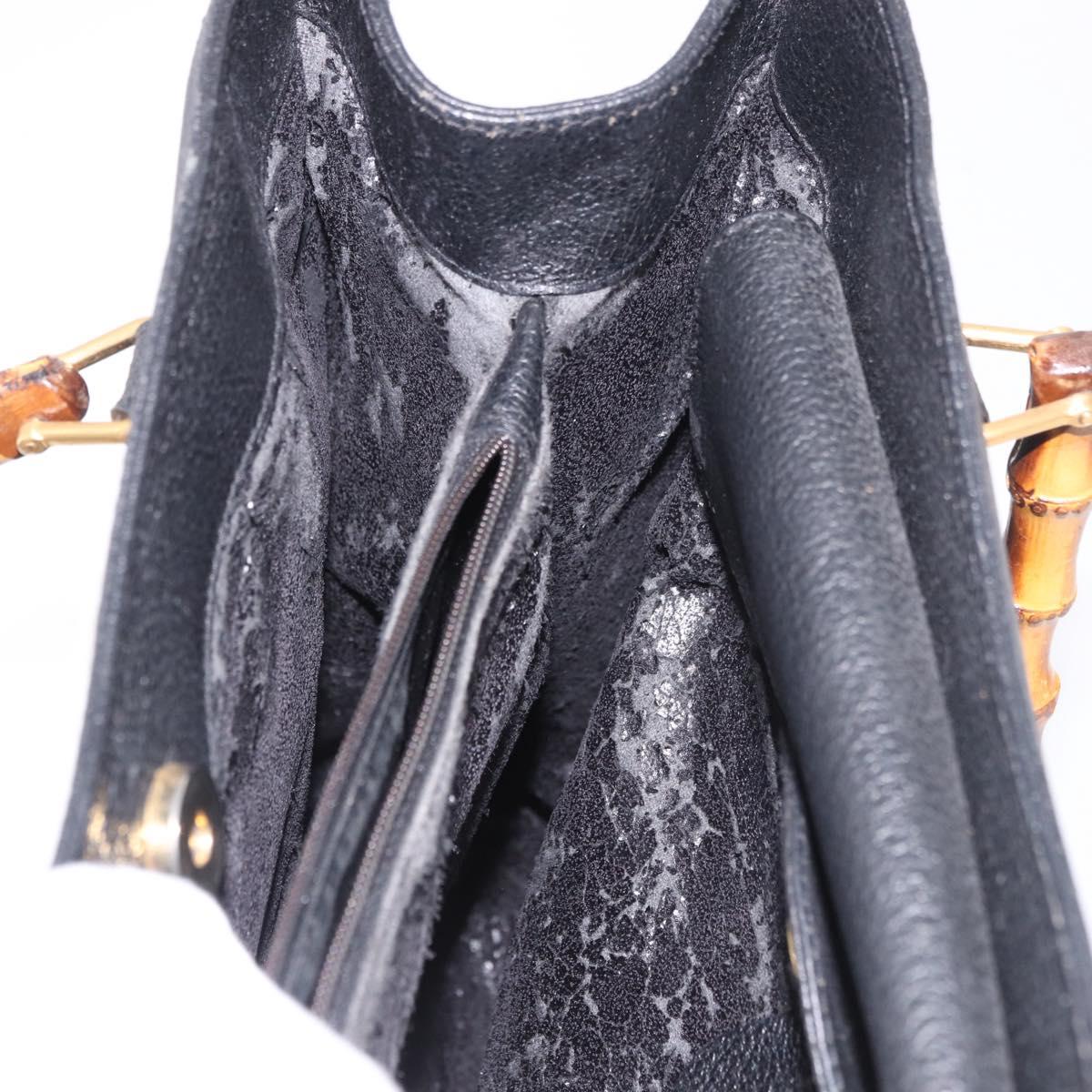 GUCCI Bamboo Hand Bag Suede Black Gold 002 1095 0260 Auth 184488