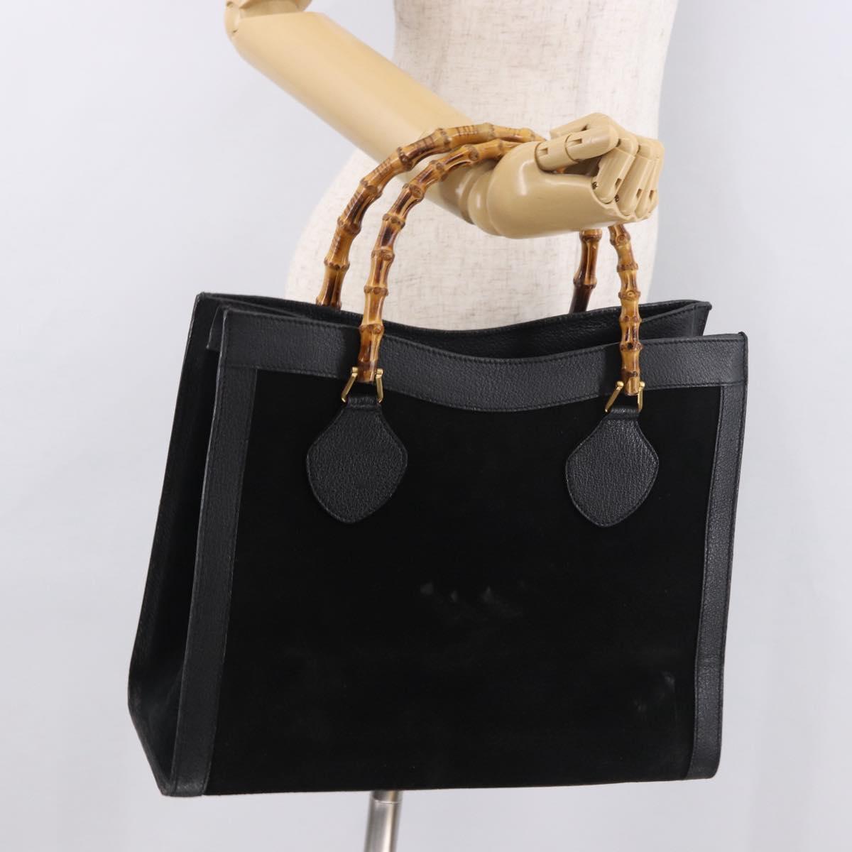 GUCCI Bamboo Hand Bag Suede Black Gold 002 1095 0260 Auth 184488