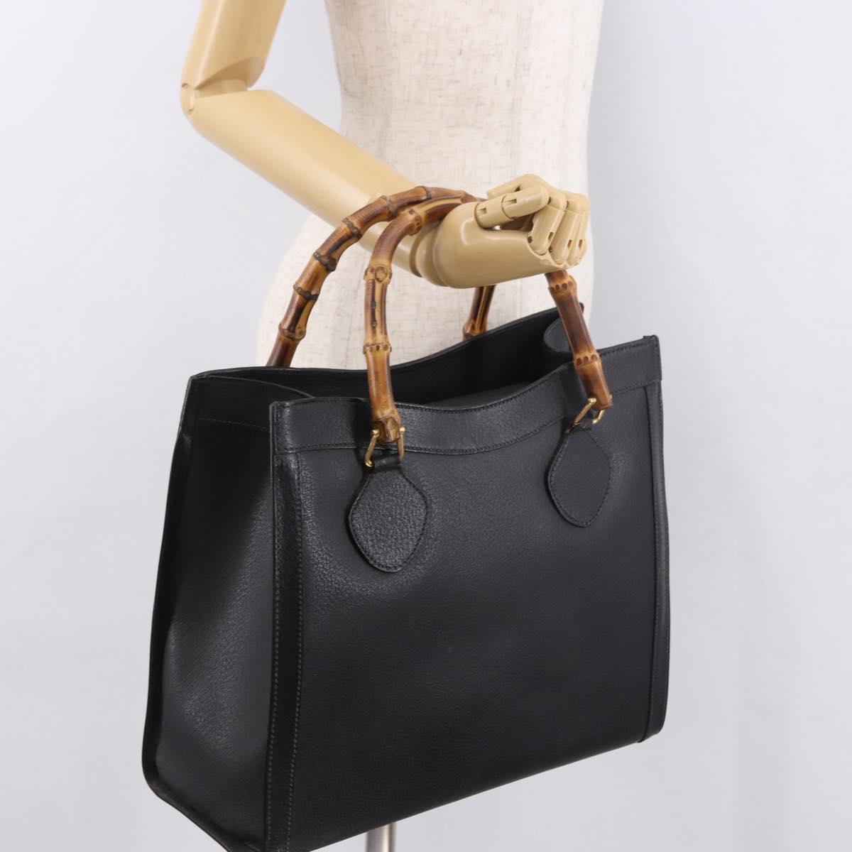 GUCCI Bamboo Hand Bag Leather Black Gold 002 1186 0260 Auth 184490