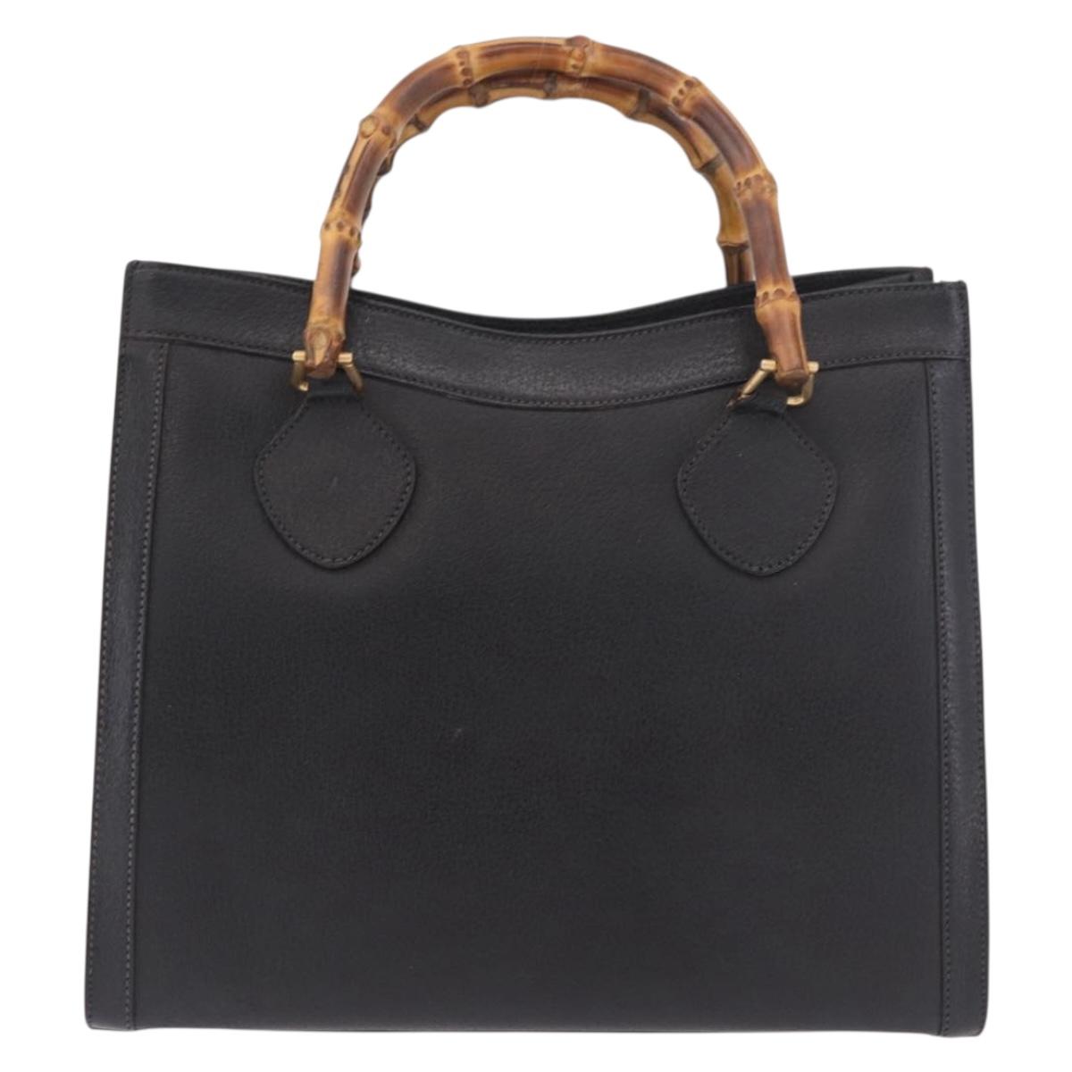 GUCCI Bamboo Hand Bag Leather Black Gold 002 1186 0260 Auth 184490