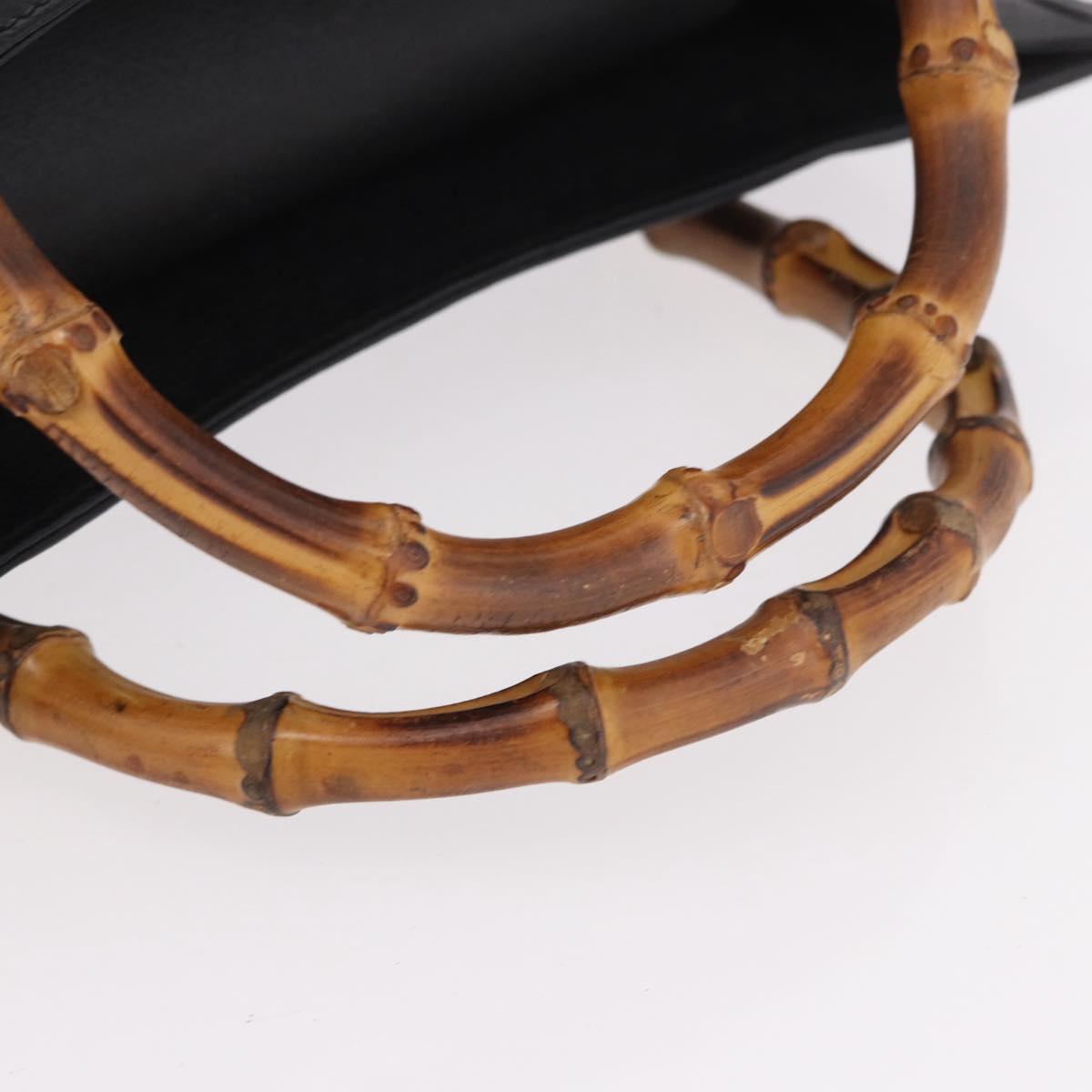 GUCCI Bamboo Hand Bag Leather Black Gold 002 1186 0260 Auth 184490
