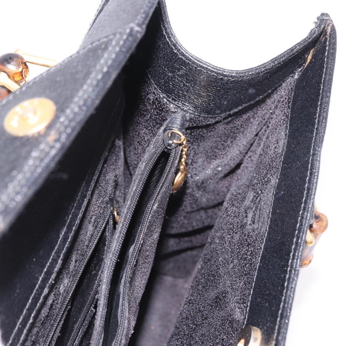 GUCCI Bamboo Hand Bag Leather Black Gold 002 1186 0260 Auth 184491