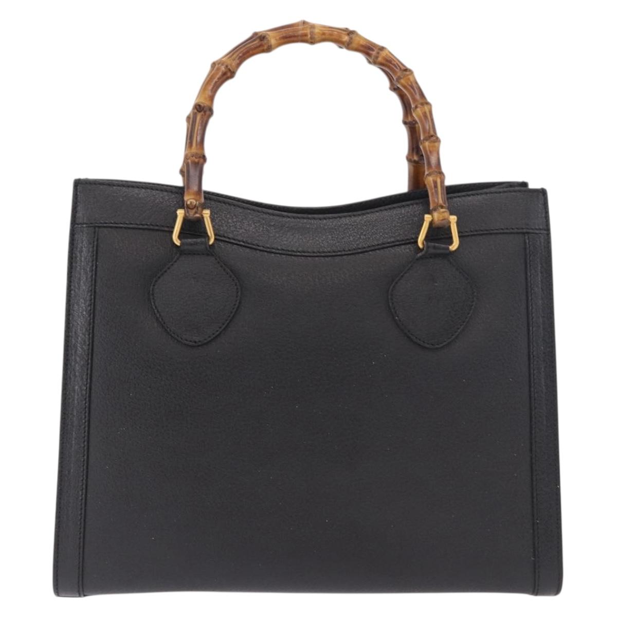 GUCCI Bamboo Hand Bag Leather Black Gold 002 1186 0260 Auth 184491