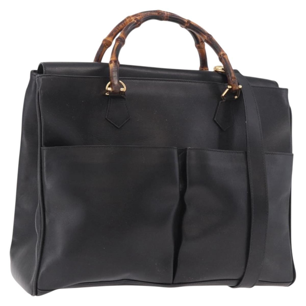 GUCCI Bamboo Hand Bag Leather 2way Black Gold 002 123 0322 Auth 184493