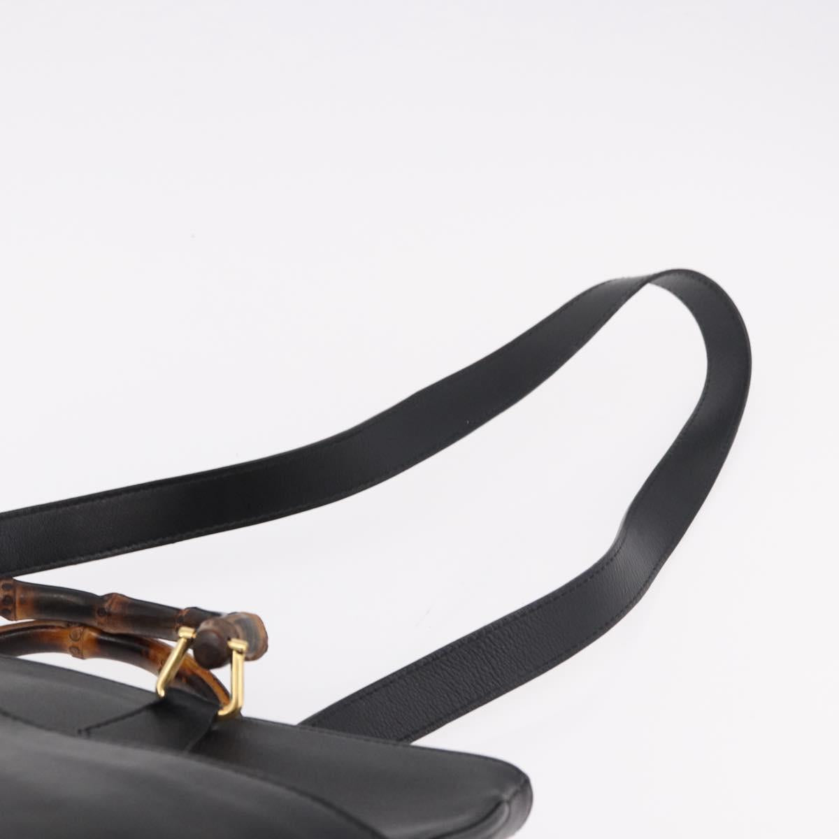 GUCCI Bamboo Hand Bag Leather 2way Black Gold 002 123 0322 Auth 184493