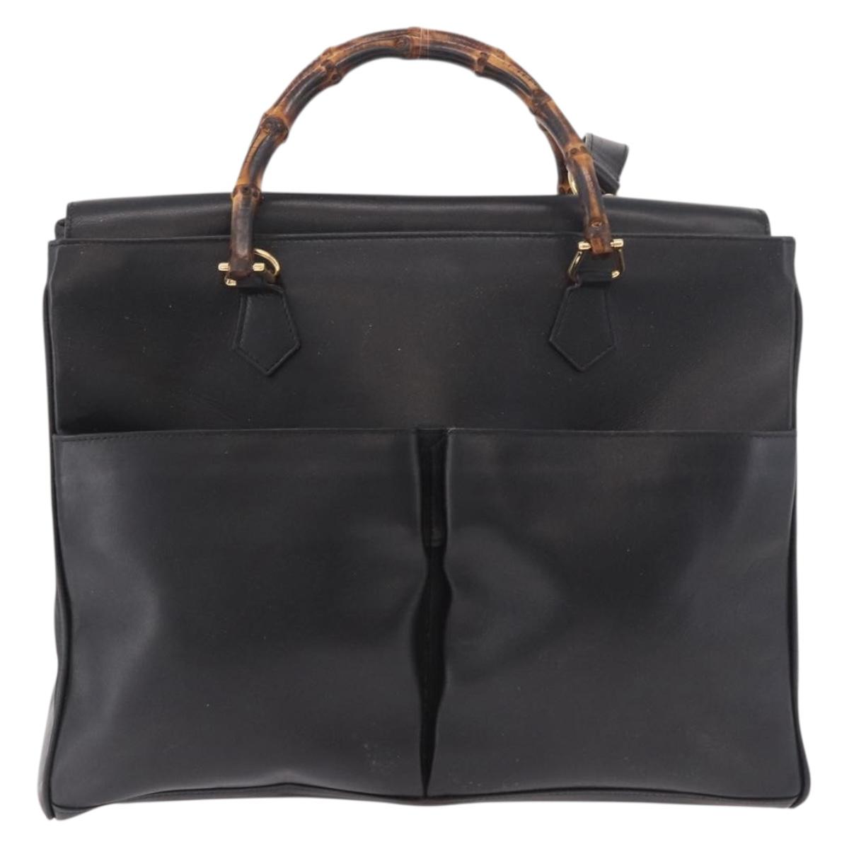 GUCCI Bamboo Hand Bag Leather 2way Black Gold 002 123 0322 Auth 184493