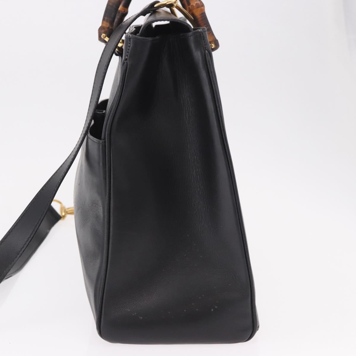 GUCCI Bamboo Hand Bag Leather 2way Black Gold 002 123 0322 Auth 184493