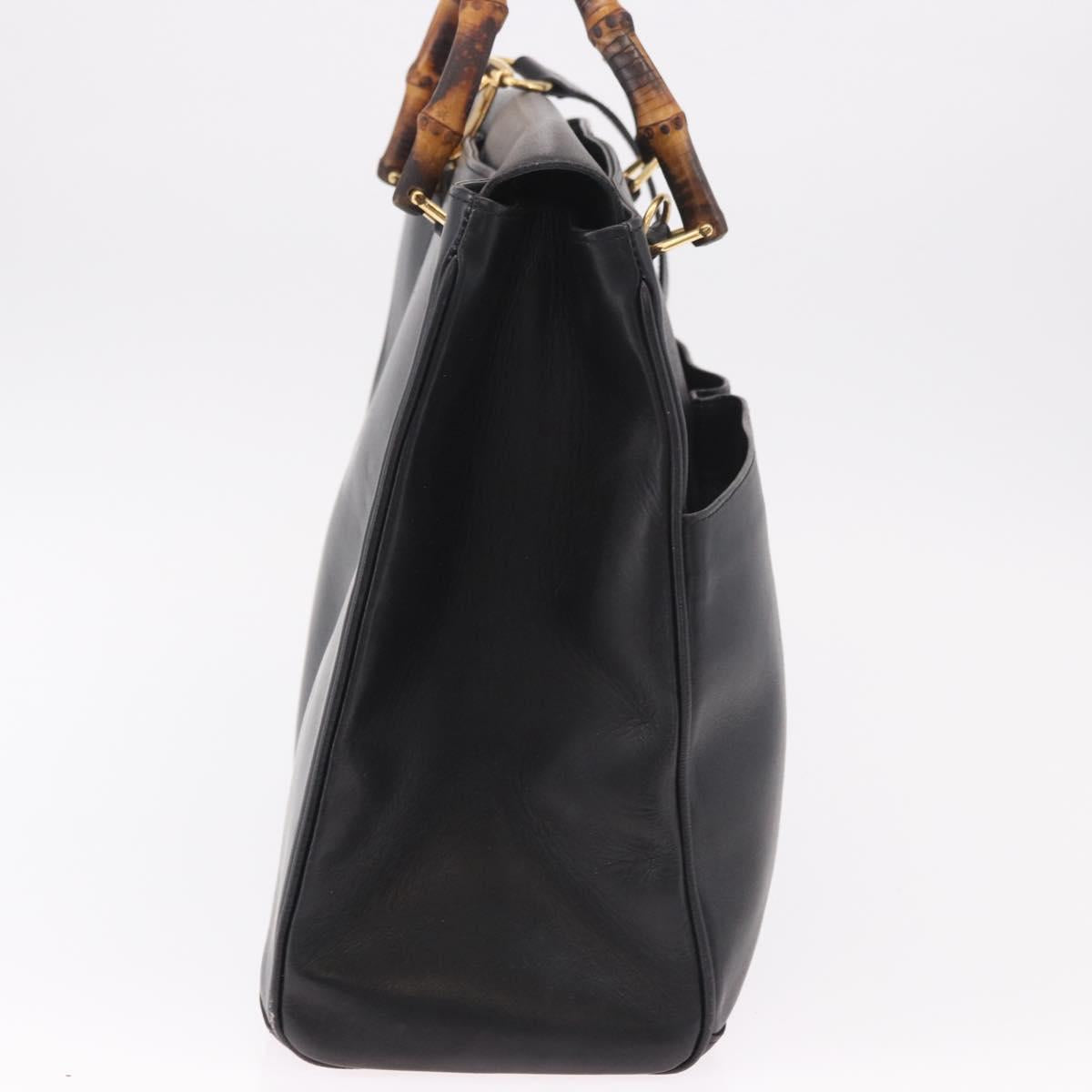 GUCCI Bamboo Hand Bag Leather 2way Black Gold 002 123 0322 Auth 184493