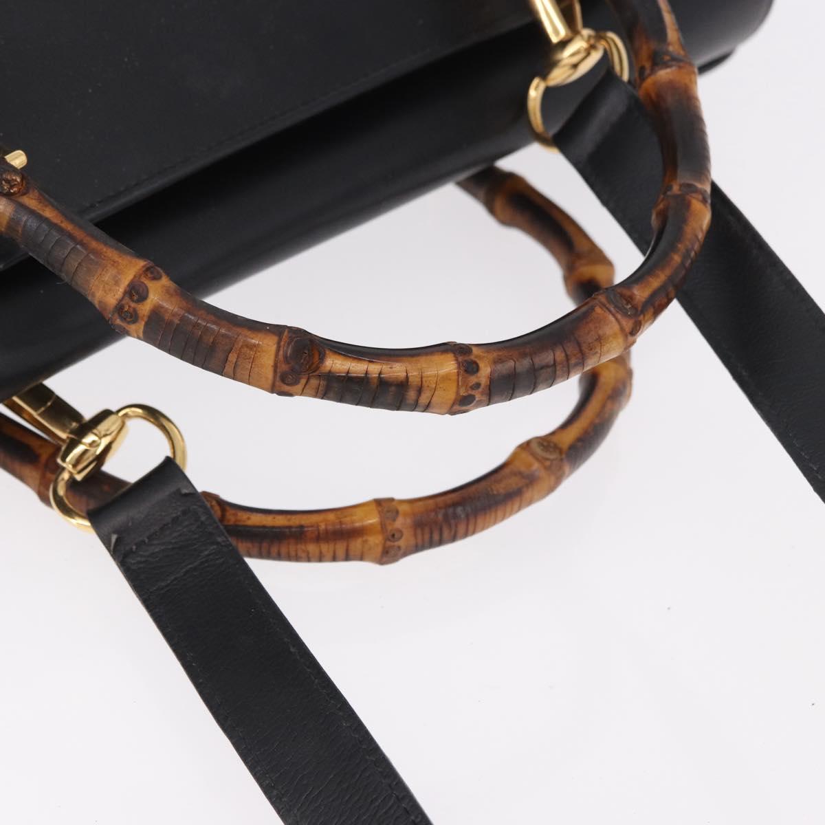 GUCCI Bamboo Hand Bag Leather 2way Black Gold 002 123 0322 Auth 184493