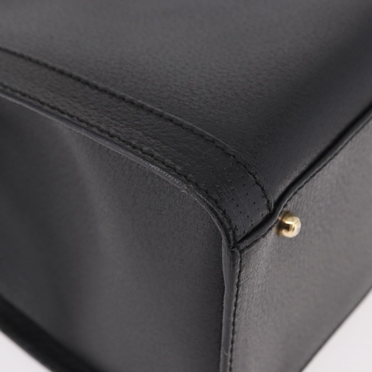 GUCCI Bamboo Hand Bag Leather Black Gold 002 123 0260 Auth 184494