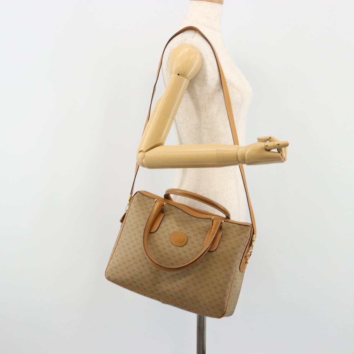 GUCCI Micro GG Supreme Hand Bag PVC 2way Beige Gold Auth 184496