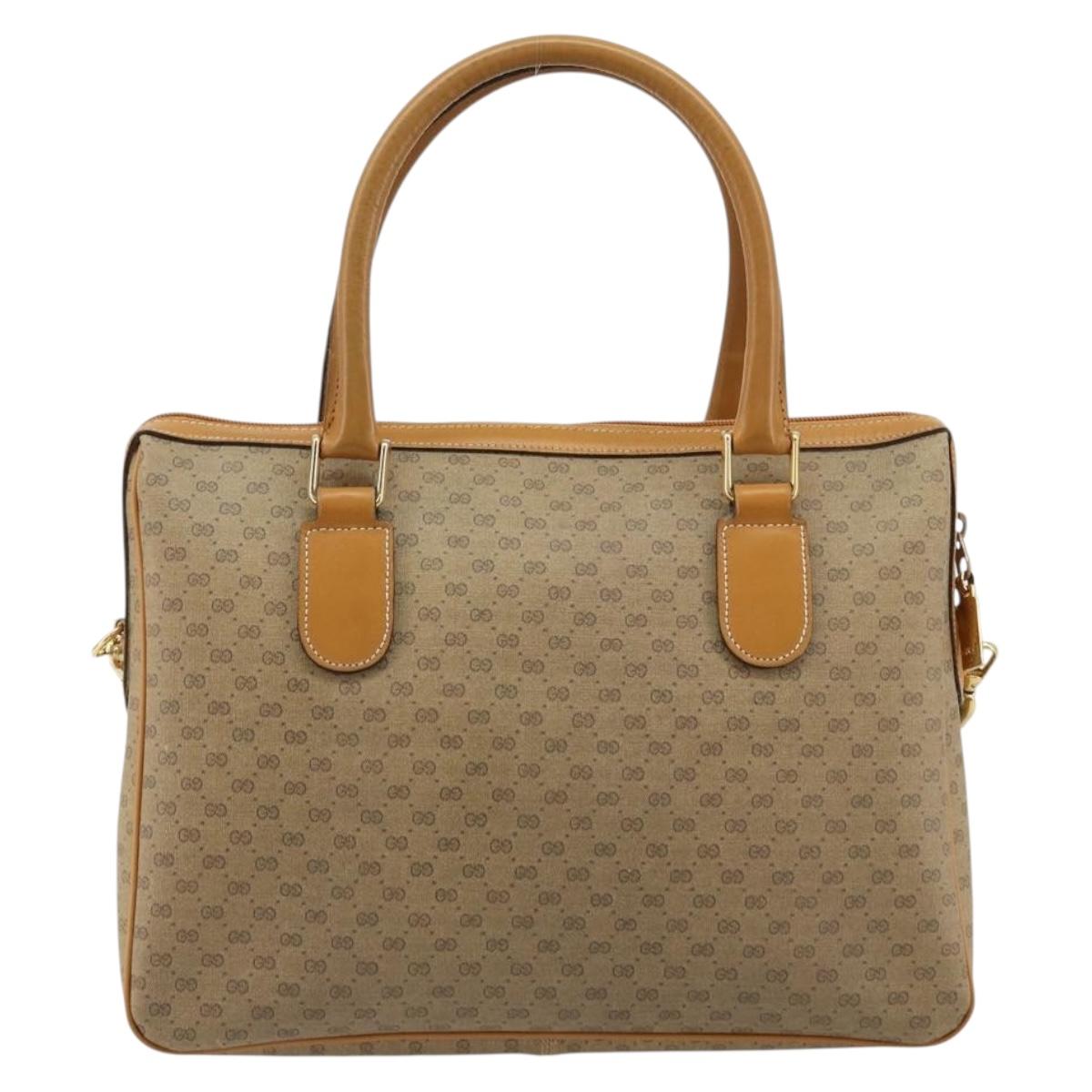 GUCCI Micro GG Supreme Hand Bag PVC 2way Beige Gold Auth 184496