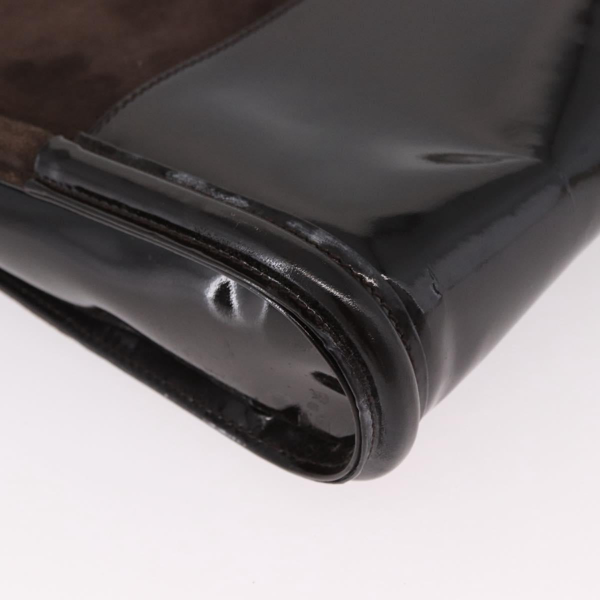 GUCCI Shoulder Bag Patent leather Brown Gold Auth 184498