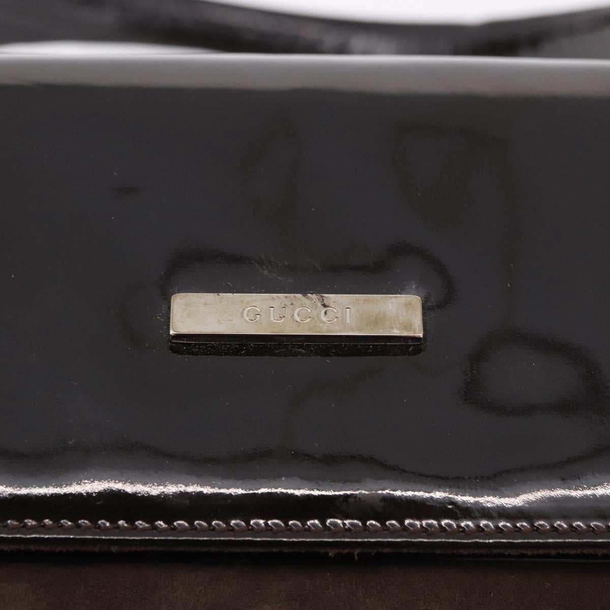 GUCCI Shoulder Bag Patent leather Brown Gold Auth 184498