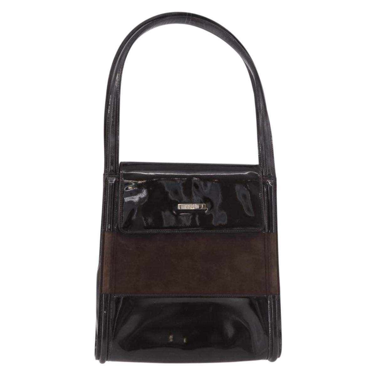 GUCCI Shoulder Bag Patent leather Brown Gold Auth 184498