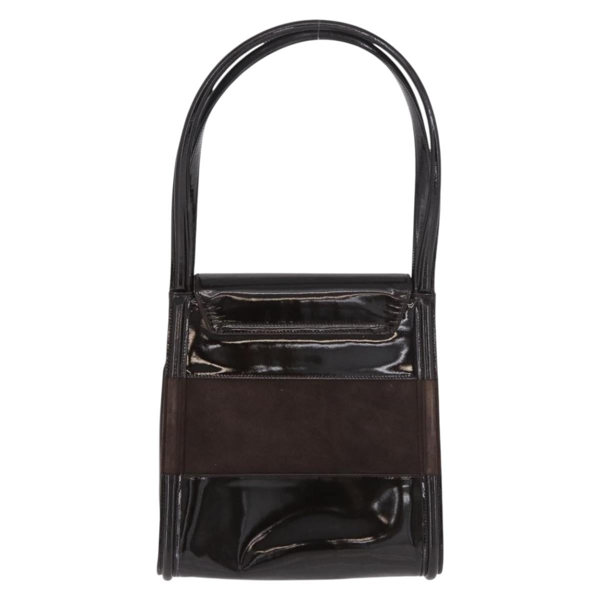 GUCCI Shoulder Bag Patent leather Brown Gold Auth 184498