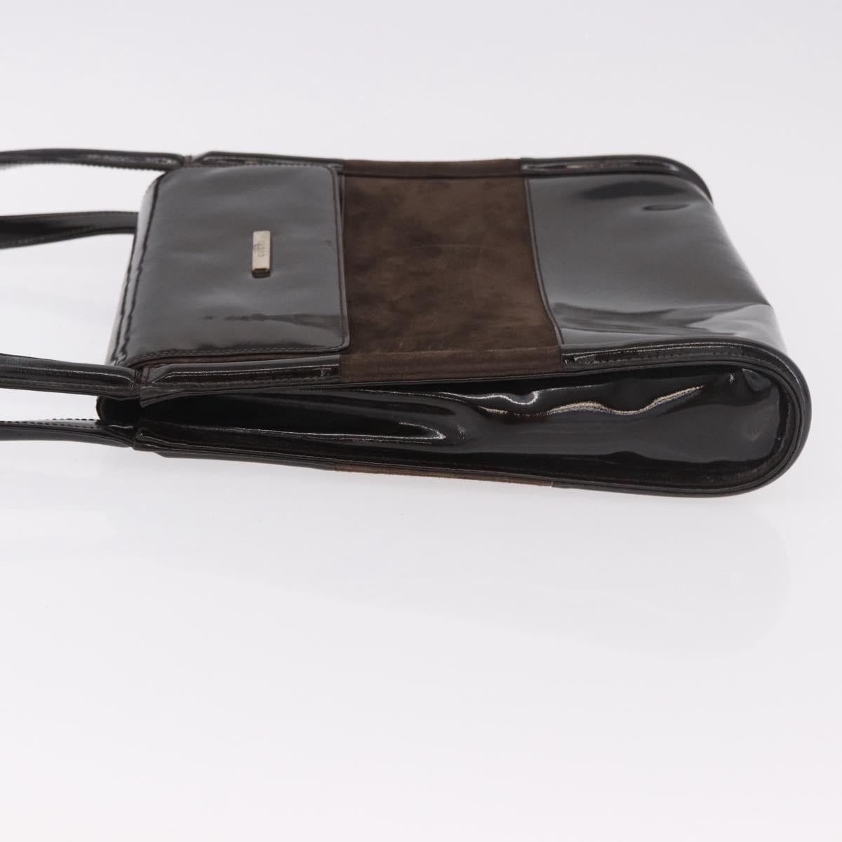 GUCCI Shoulder Bag Patent leather Brown Gold Auth 184498
