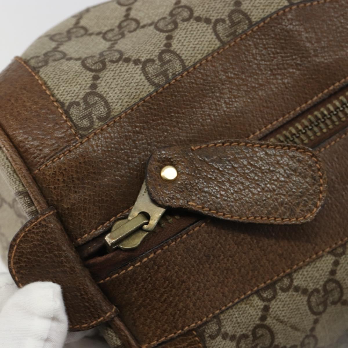 GUCCI GG Supreme Boston Bag PVC Beige Gold Auth 184499