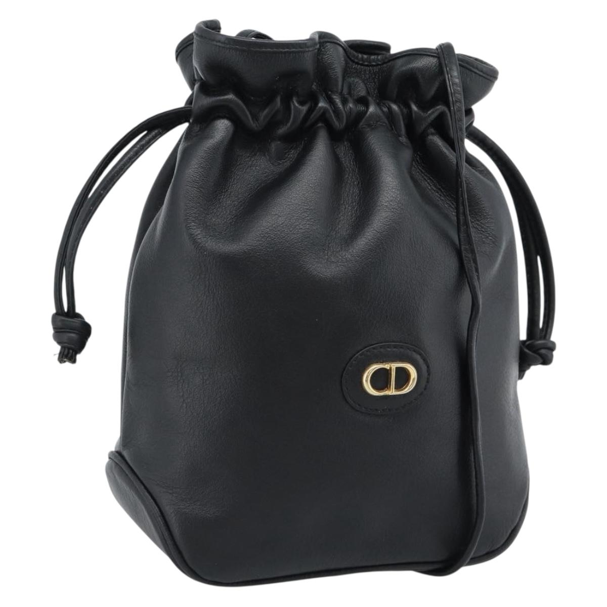 Christian Dior Shoulder Bag Leather Black Gold Auth 184503A