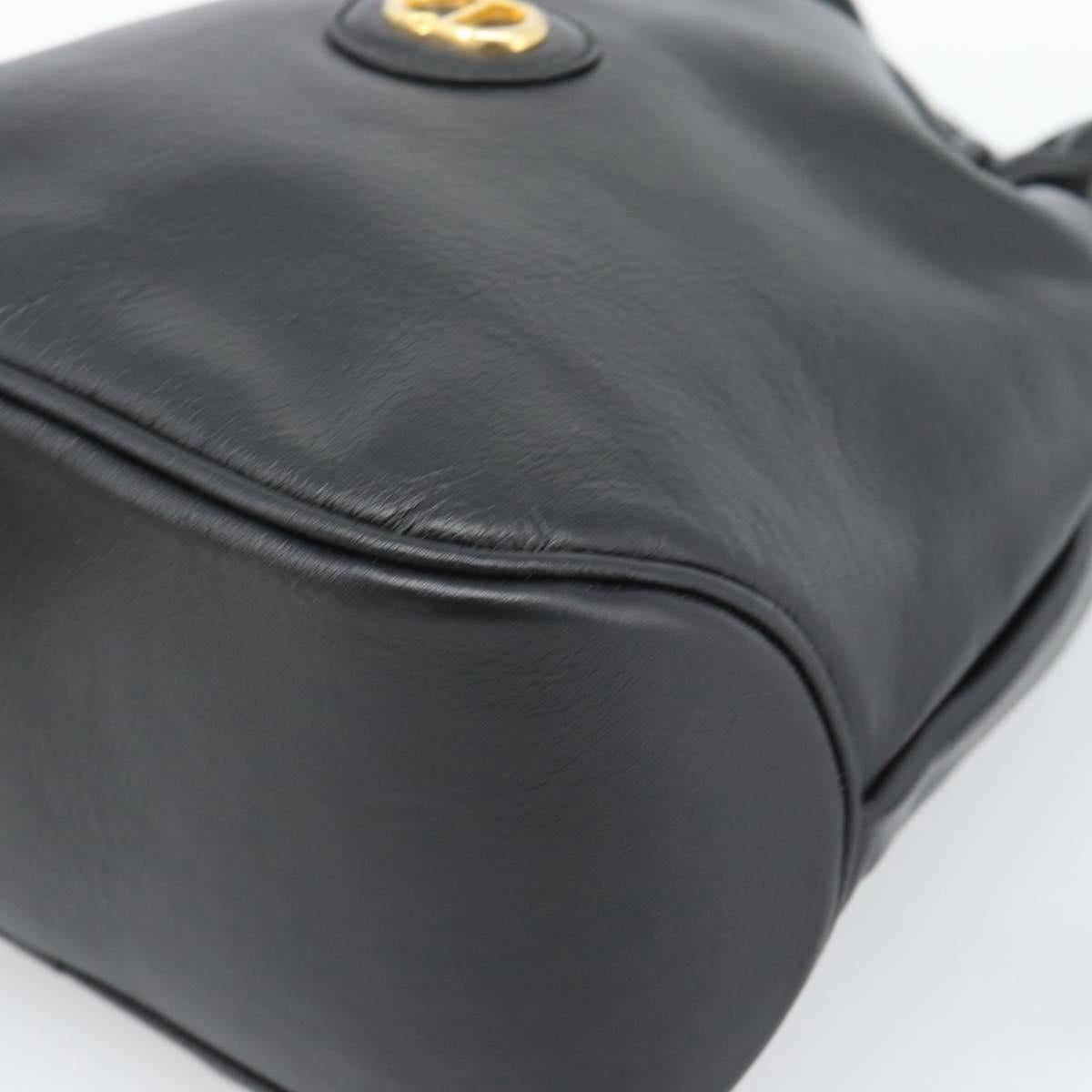 Christian Dior Shoulder Bag Leather Black Gold Auth 184503A
