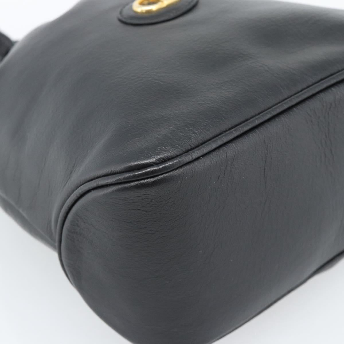 Christian Dior Shoulder Bag Leather Black Gold Auth 184503A