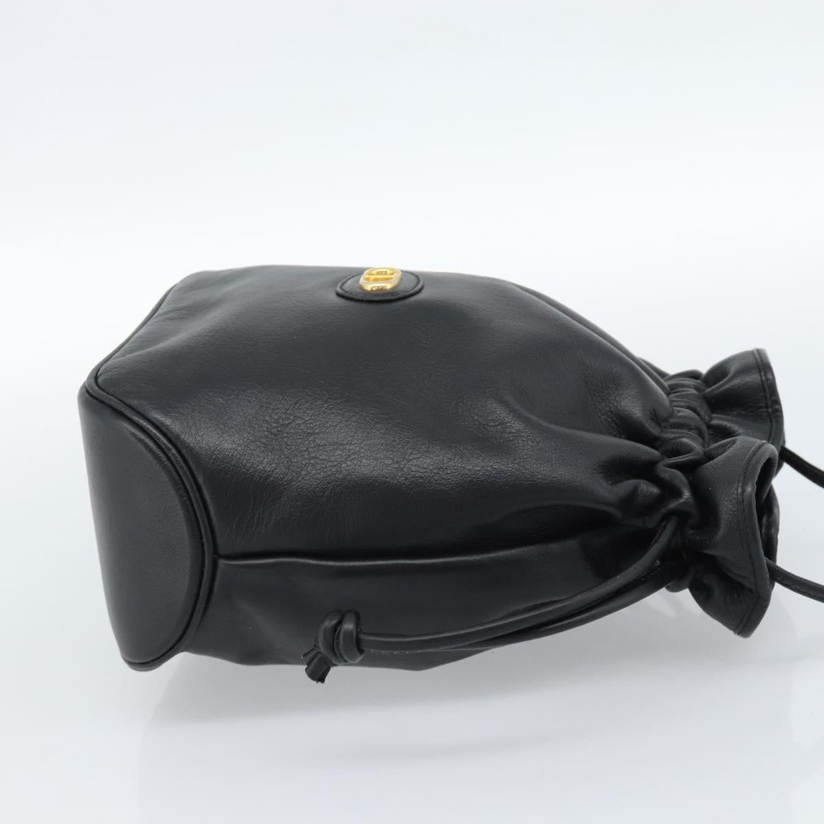 Christian Dior Shoulder Bag Leather Black Gold Auth 184503A