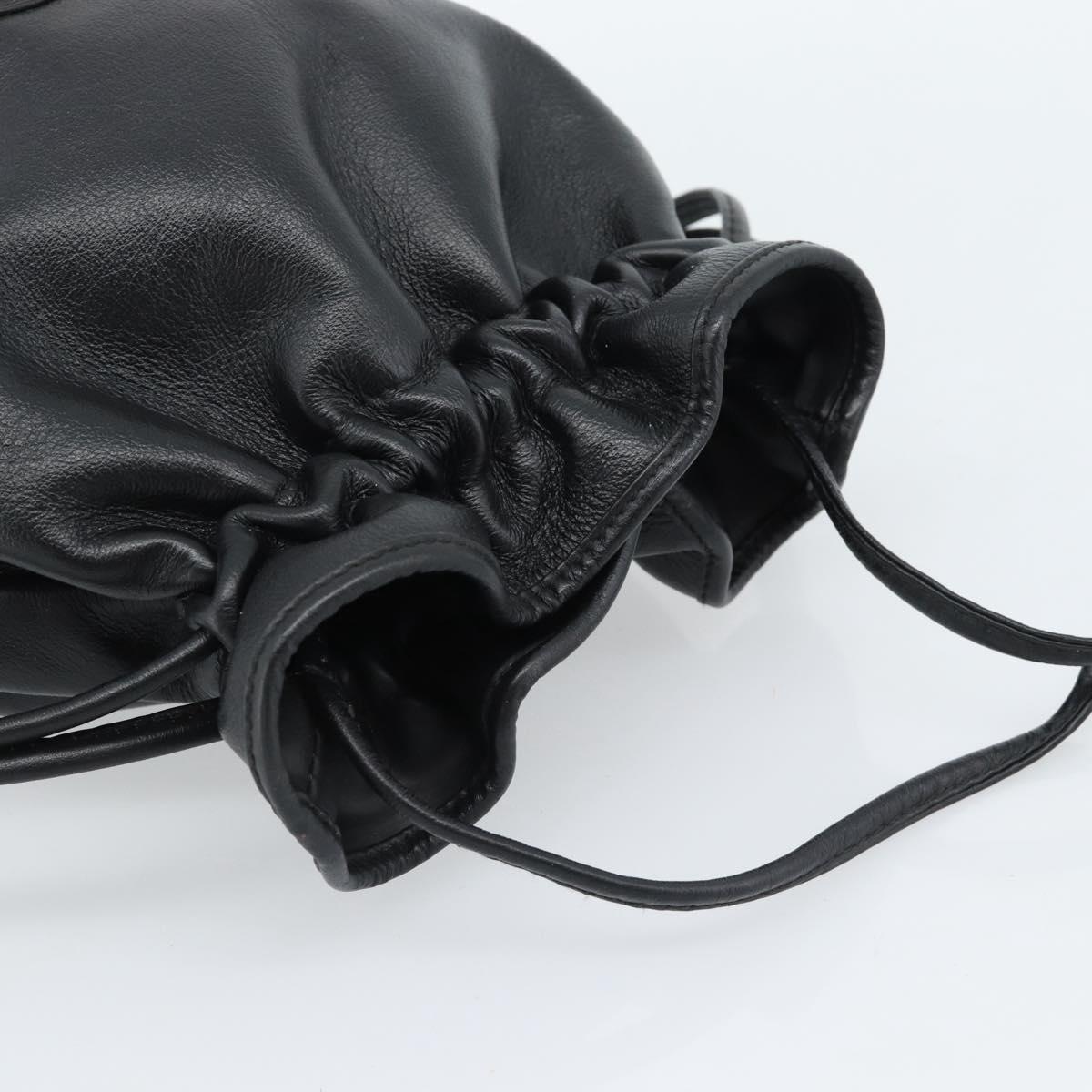 Christian Dior Shoulder Bag Leather Black Gold Auth 184503A