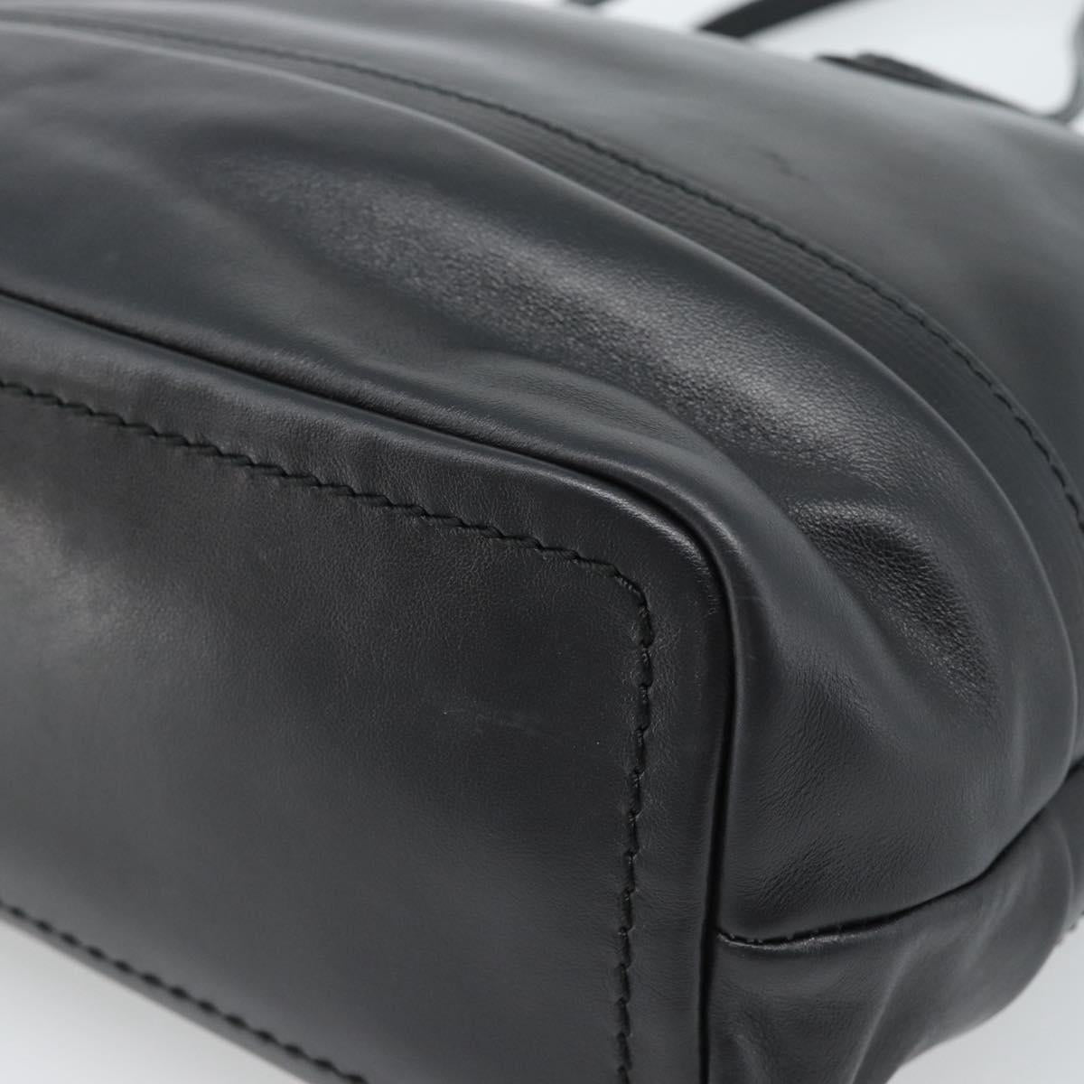 BALLY Hand Bag Leather Black Gold Auth 184506