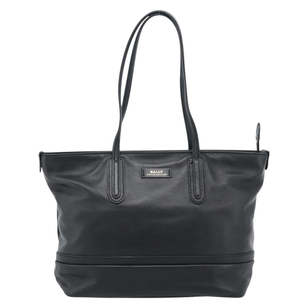 BALLY Hand Bag Leather Black Gold Auth 184506