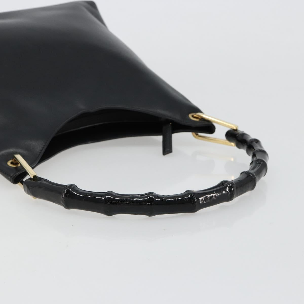 GUCCI Bamboo Shoulder Bag Leather Black Gold 001 3007 3754 Auth 184507
