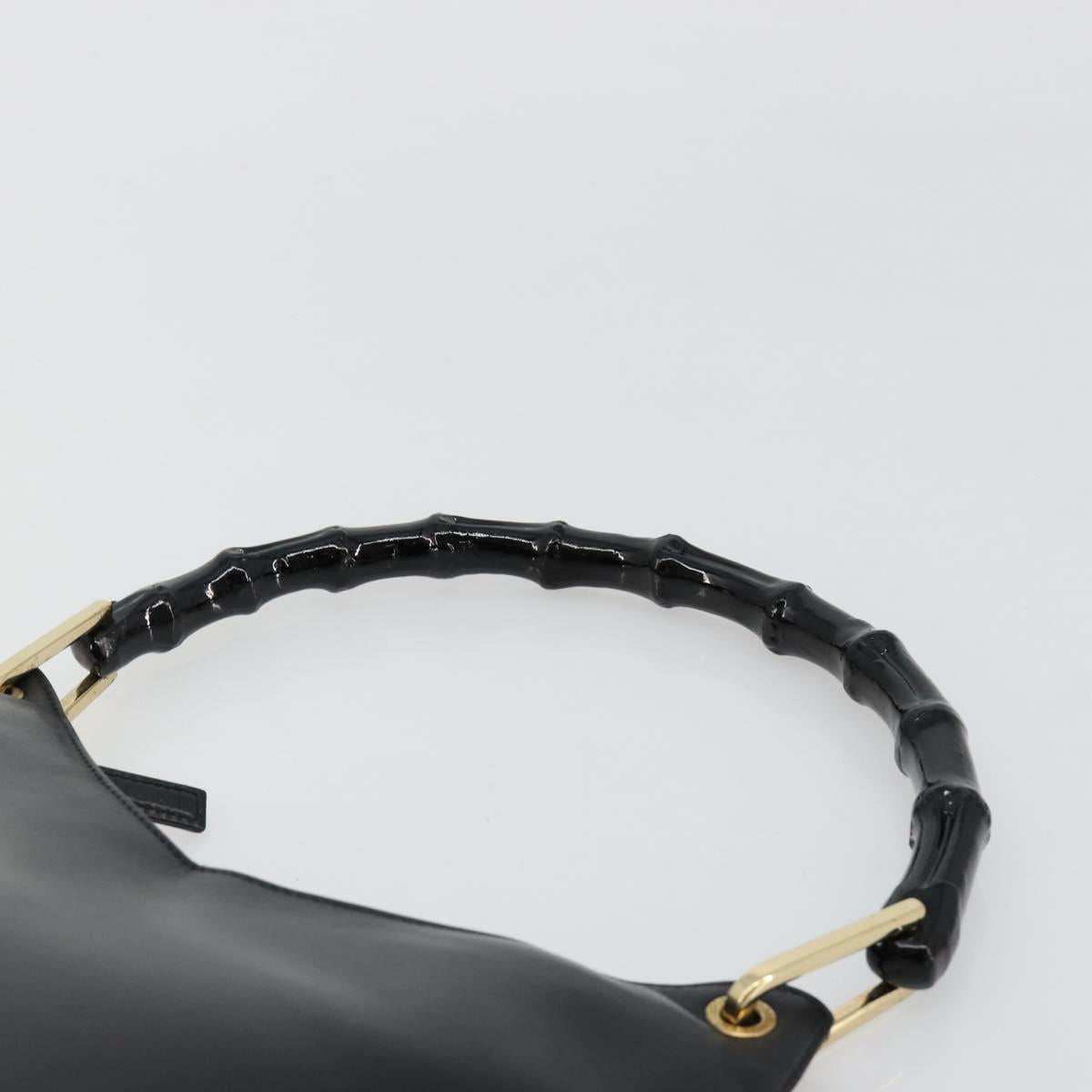 GUCCI Bamboo Shoulder Bag Leather Black Gold 001 3007 3754 Auth 184507