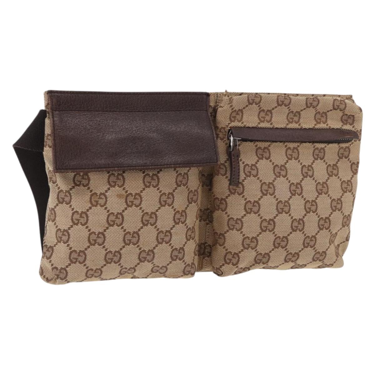 GUCCI GG Canvas Waist bag Beige Silver 28566 Auth 184509