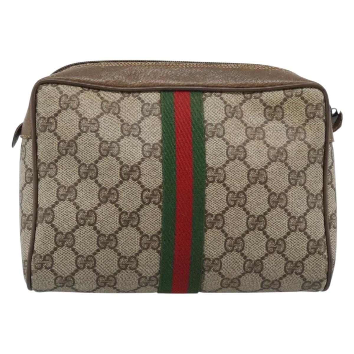 GUCCI GG Supreme Web Sherry Line Clutch Bag PVC Beige Red 89 01 012 Auth 184511