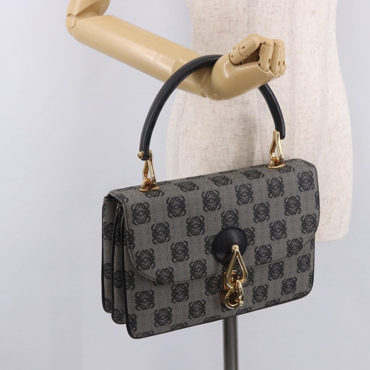 LOEWE Anagram Hand Bag PVC Gray Gold Auth 184514V