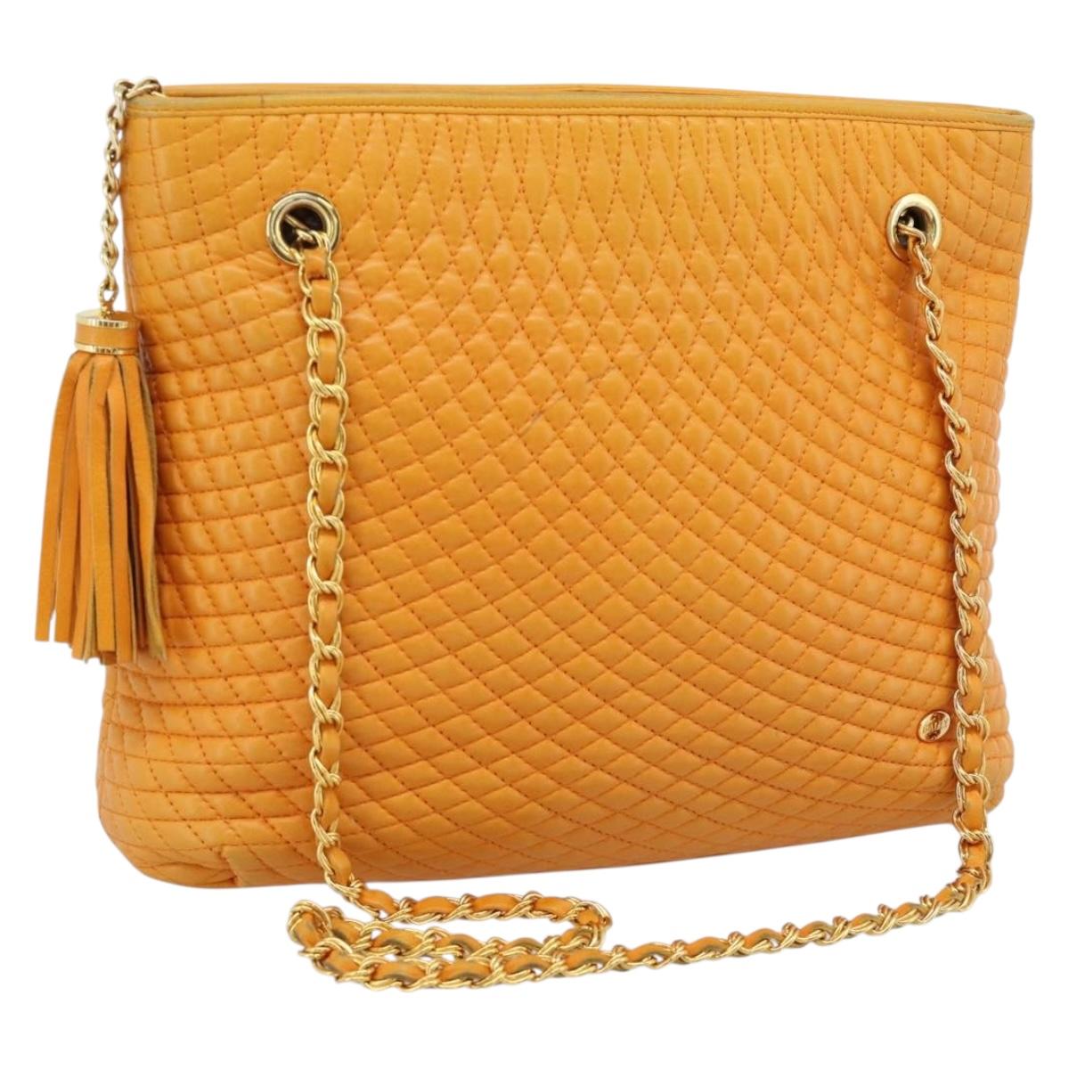 BALLY Chain Shoulder Bag Leather Orange Gold Auth 184515