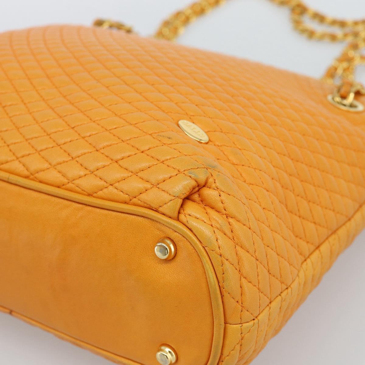 BALLY Chain Shoulder Bag Leather Orange Gold Auth 184515