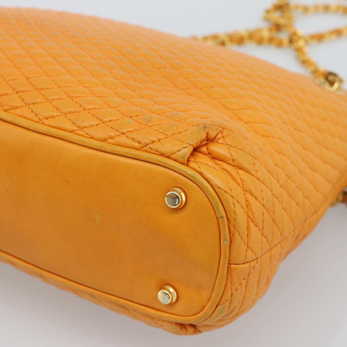 BALLY Chain Shoulder Bag Leather Orange Gold Auth 184515