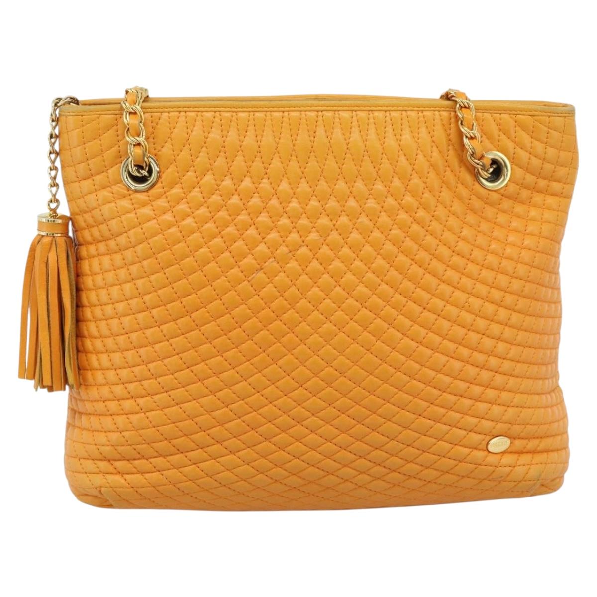 BALLY Chain Shoulder Bag Leather Orange Gold Auth 184515