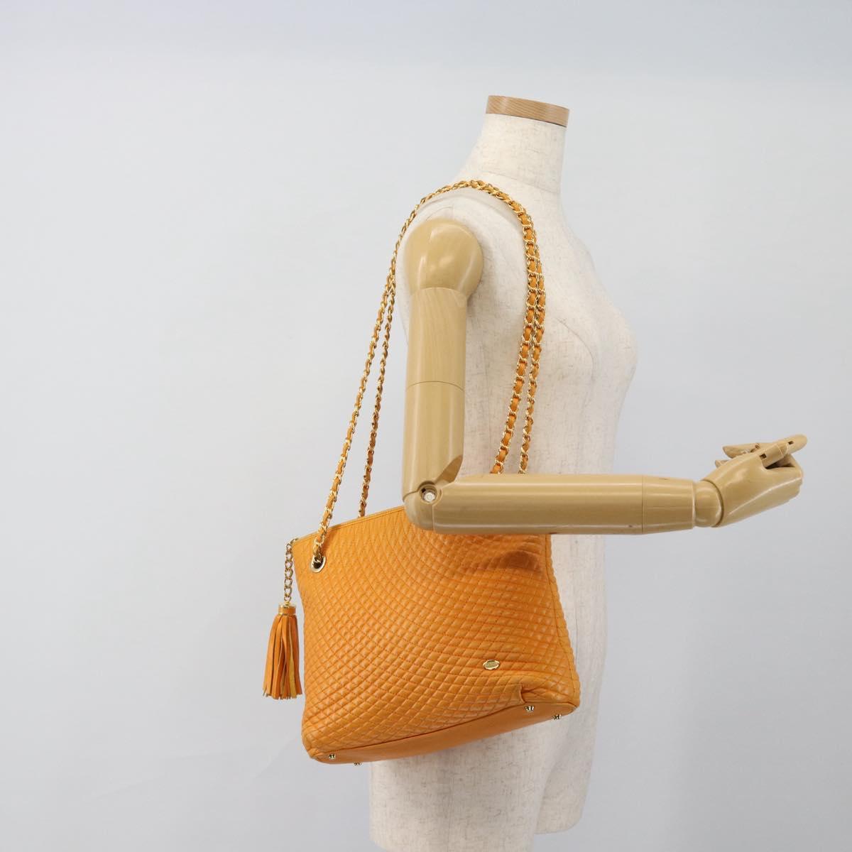 BALLY Chain Shoulder Bag Leather Orange Gold Auth 184515